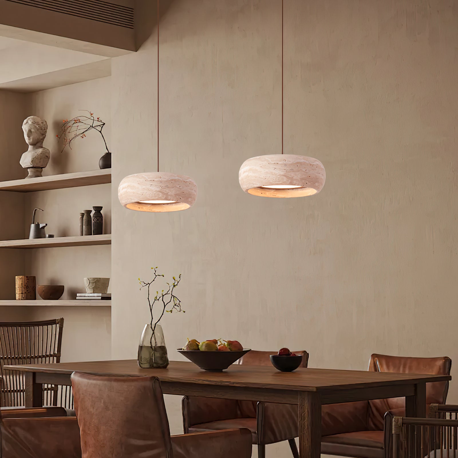 Tova | Pendant Light with Natural Travertine Design & Adjustable Height | Warm Ambient Glow for Dining and Entryways 5