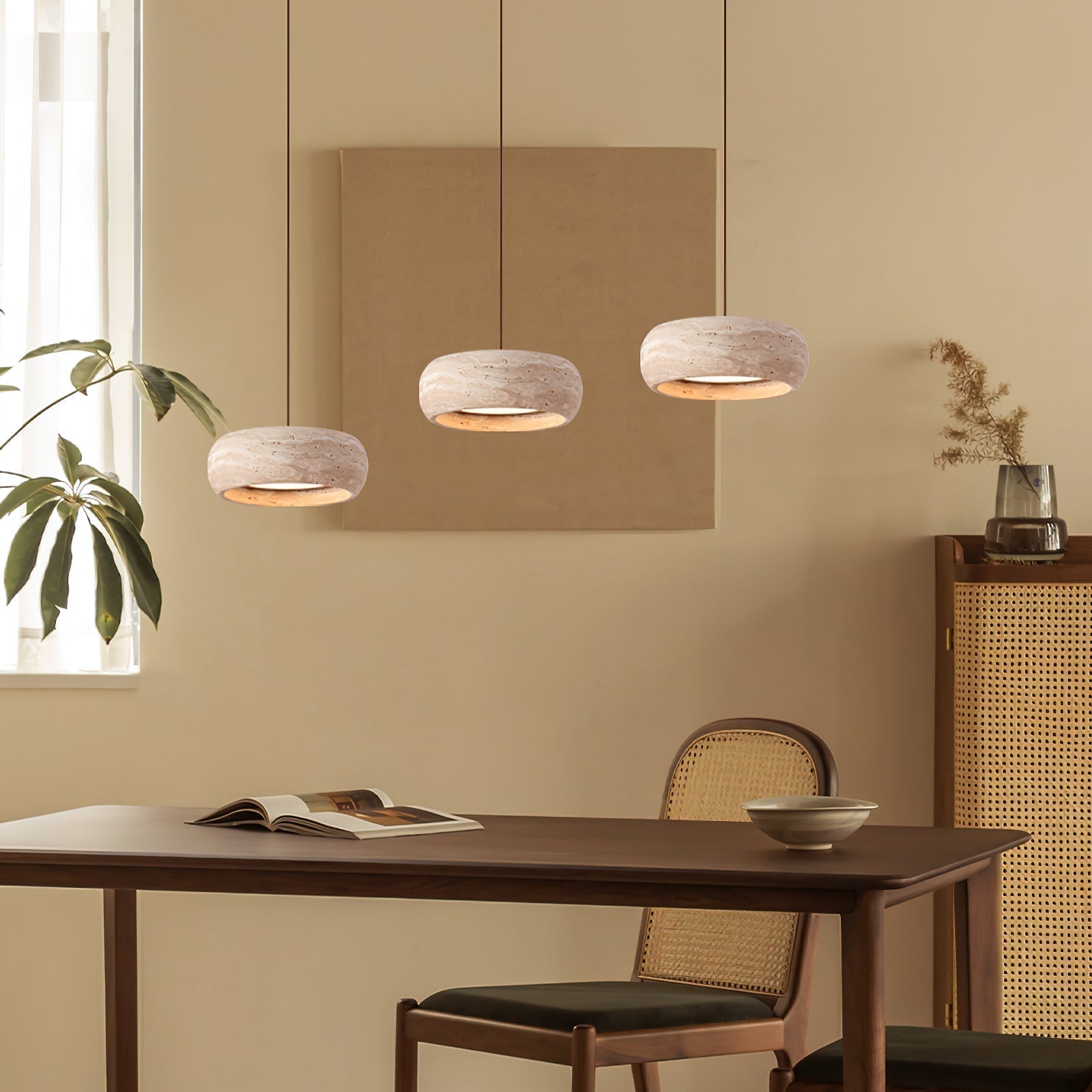 Tova | Pendant Light with Natural Travertine Design & Adjustable Height | Warm Ambient Glow for Dining and Entryways 7
