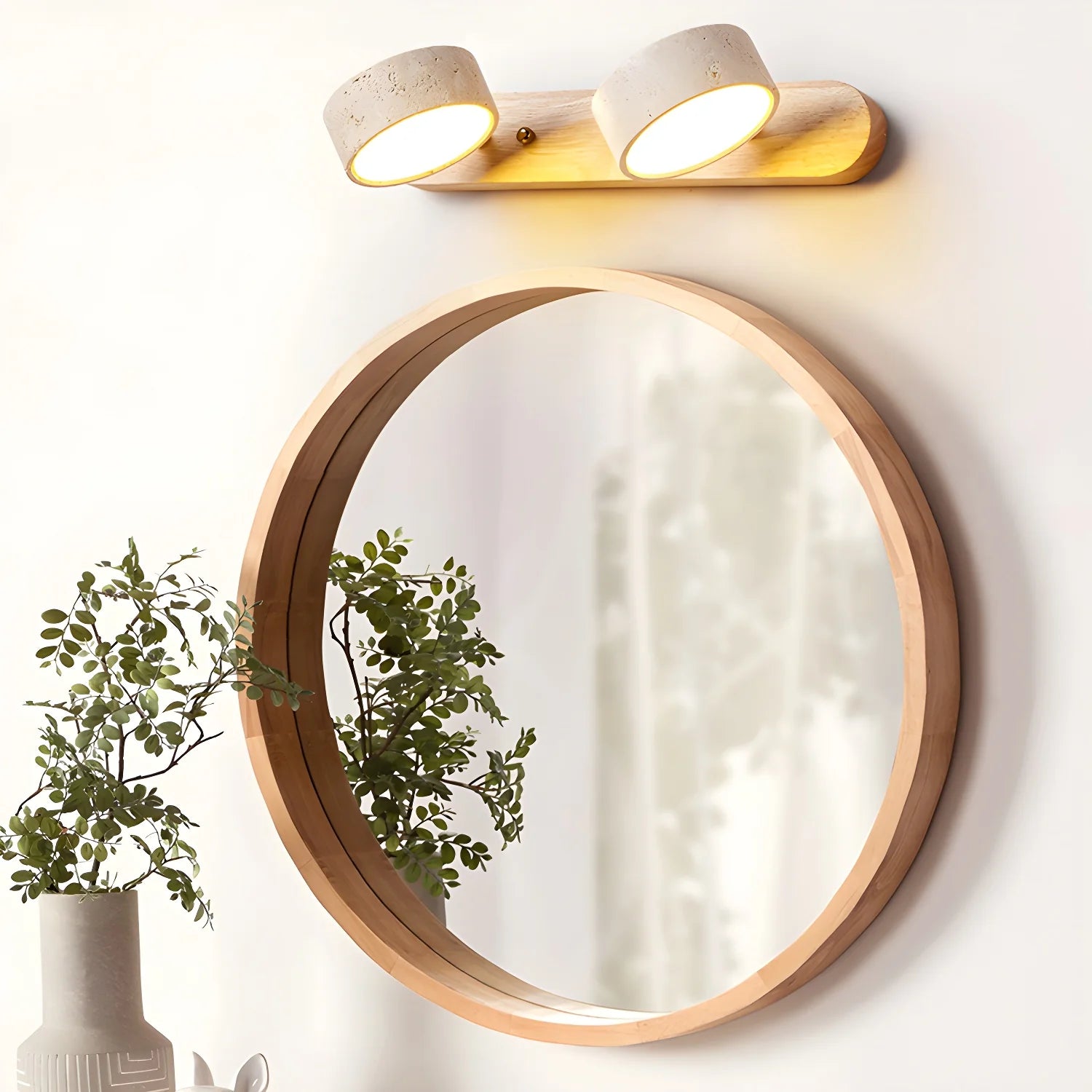 Zaid Modern Minimalism LED Travertine Wood Wall Light Bathroom Bedroom