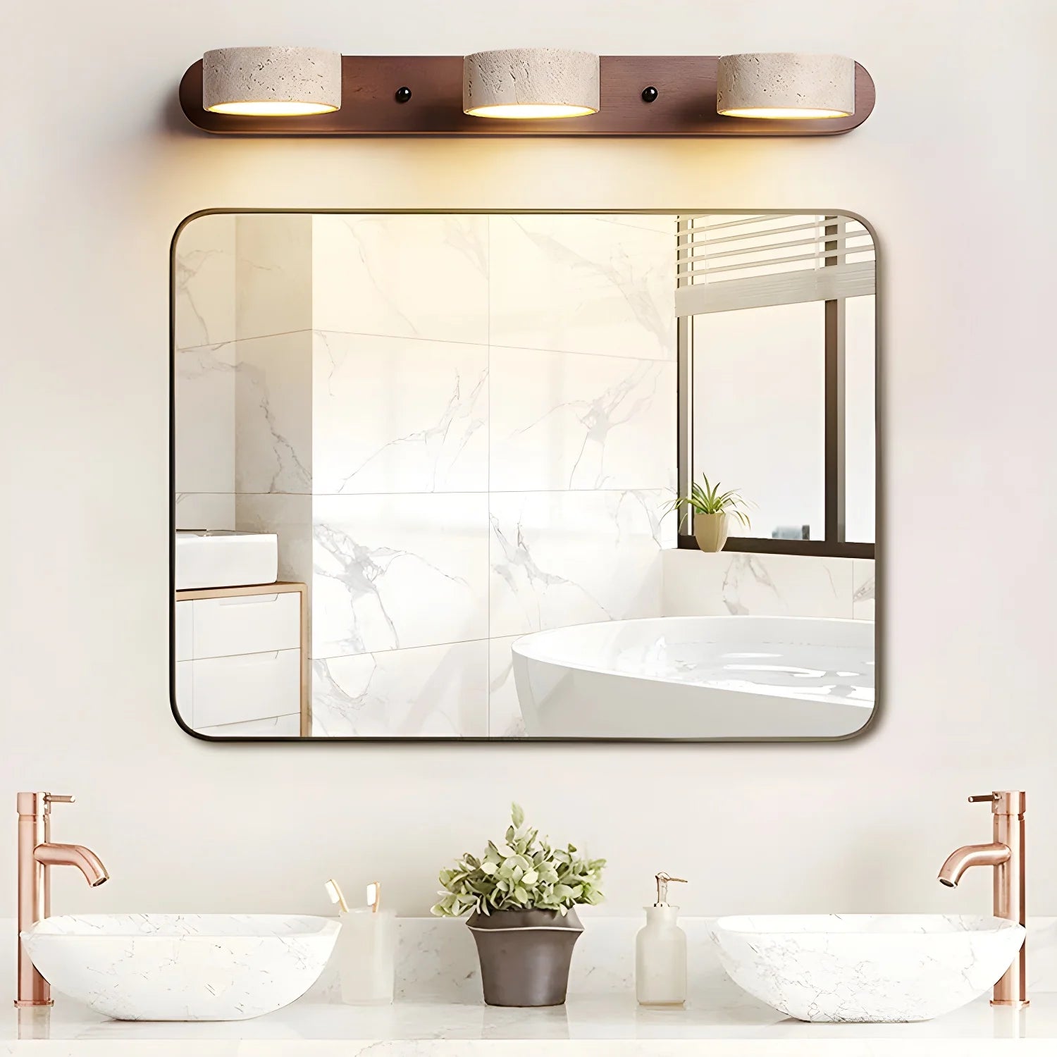 Zaid Modern Minimalism LED Travertine Wood Wall Light Bathroom Bedroom