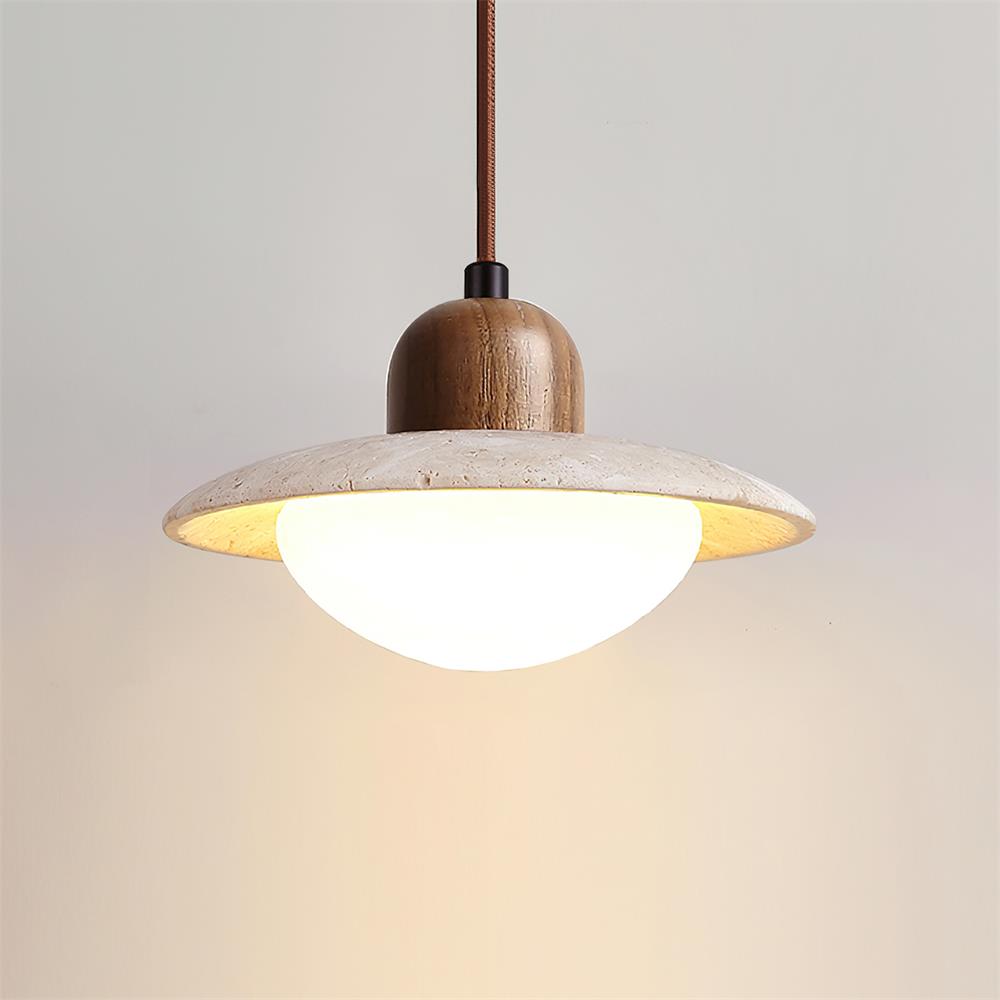 Travertine Pendant Light with Integrated LED Design | Adjustable Height Kitchen Pendant Lighting for Modern Interiors 0