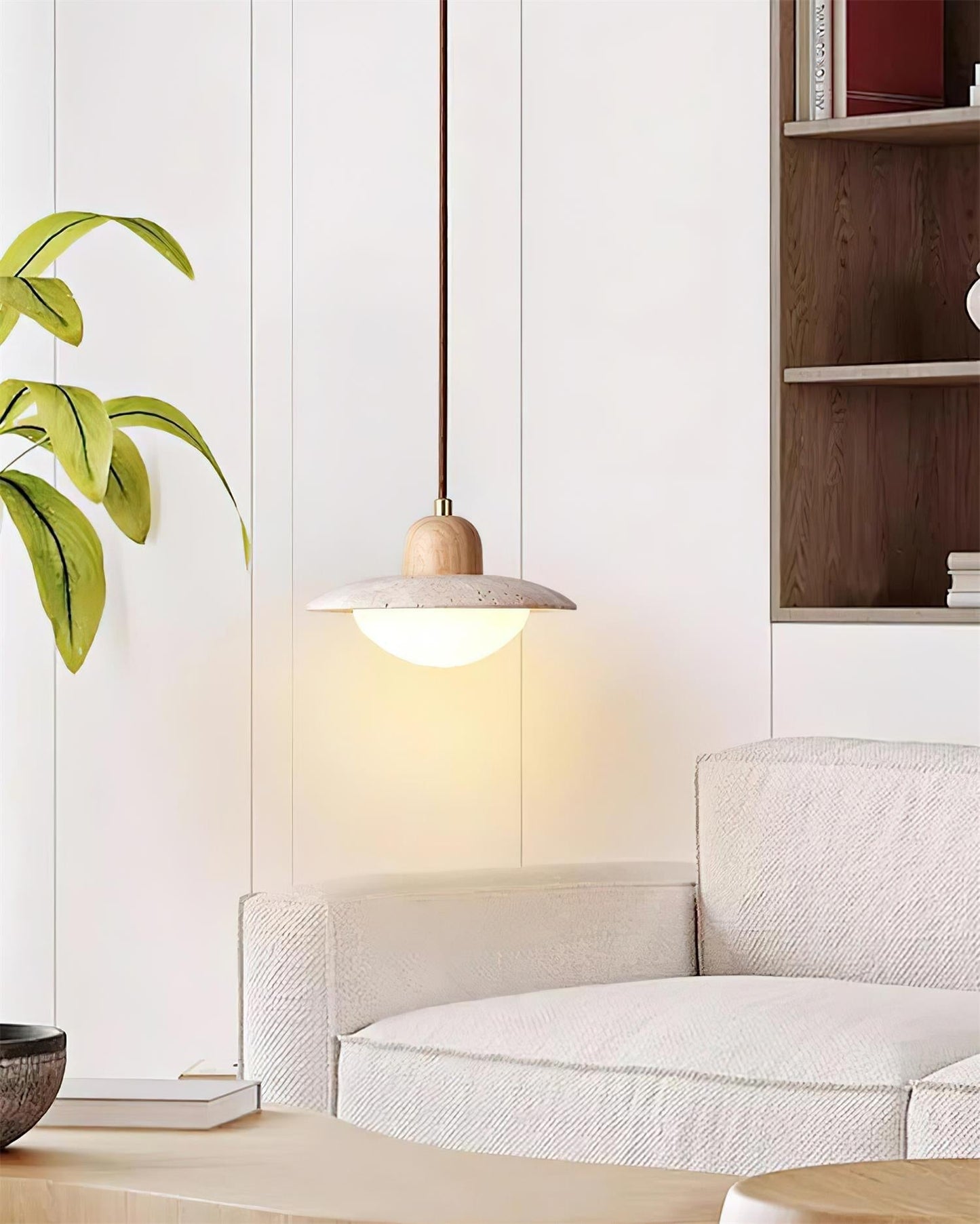 Travertine Pendant Light with Integrated LED Design | Adjustable Height Kitchen Pendant Lighting for Modern Interiors 8