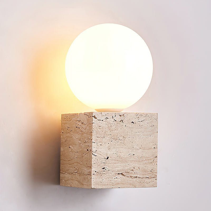 Travertine Wall Light | Elegant Cube-Base Sconce with LED Compatibility | Stylish Indoor Lighting Solution 0