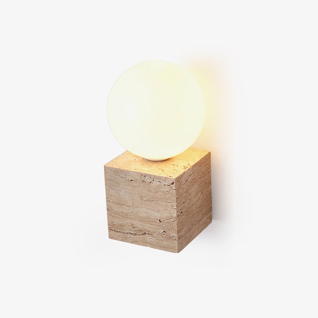Travertine Wall Light | Elegant Cube-Base Sconce with LED Compatibility | Stylish Indoor Lighting Solution 1