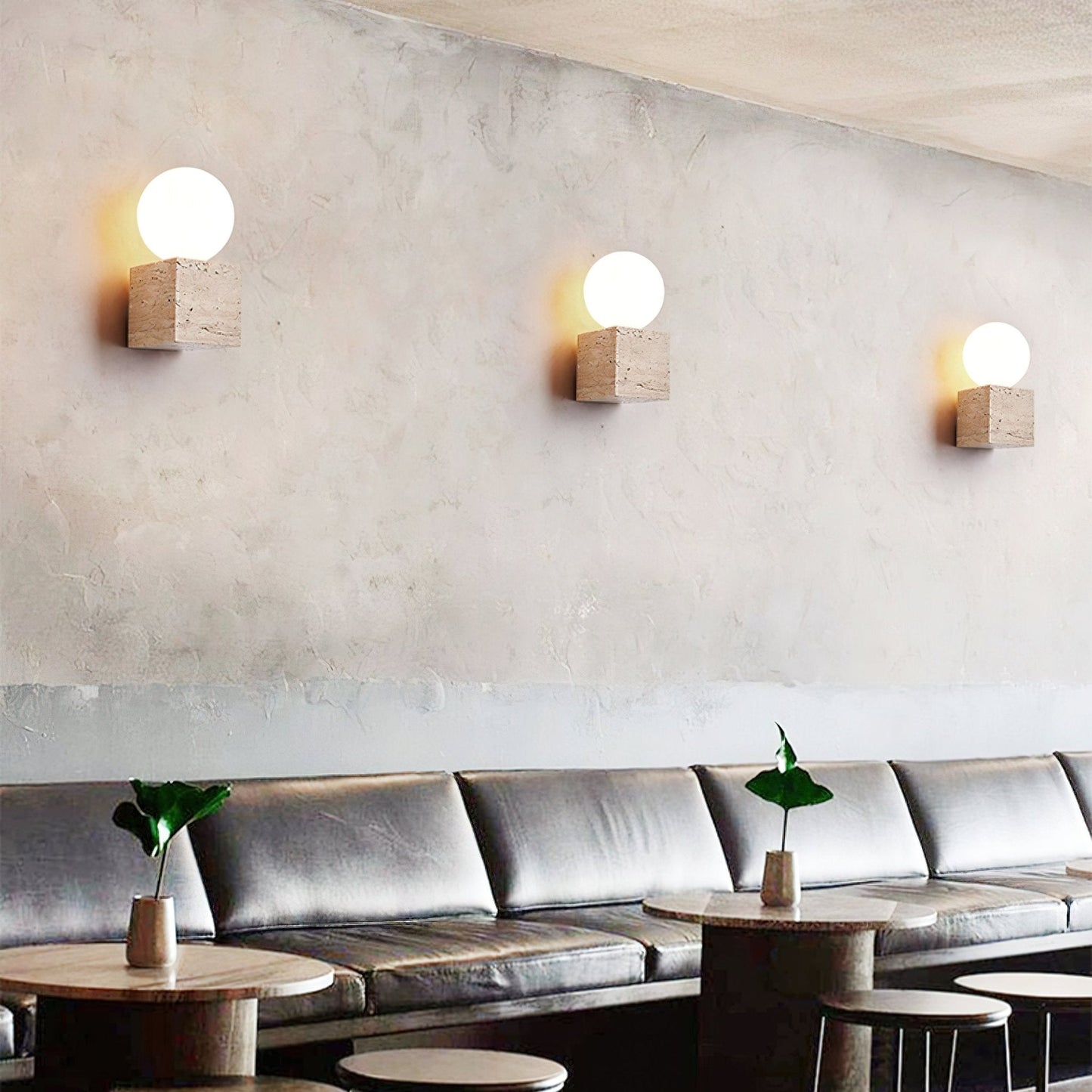Travertine Wall Light | Elegant Cube-Base Sconce with LED Compatibility | Stylish Indoor Lighting Solution 2