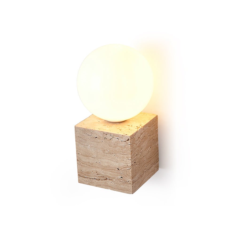 Travertine Wall Light | Elegant Cube-Base Sconce with LED Compatibility | Stylish Indoor Lighting Solution 3