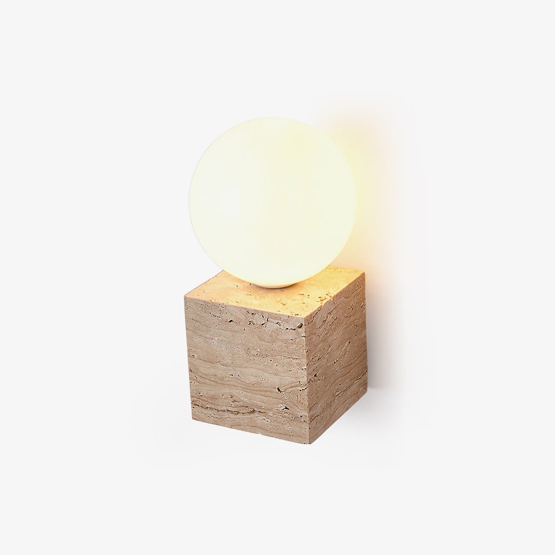 Travertine Wall Light | Elegant Cube-Base Sconce with LED Compatibility | Stylish Indoor Lighting Solution 5
