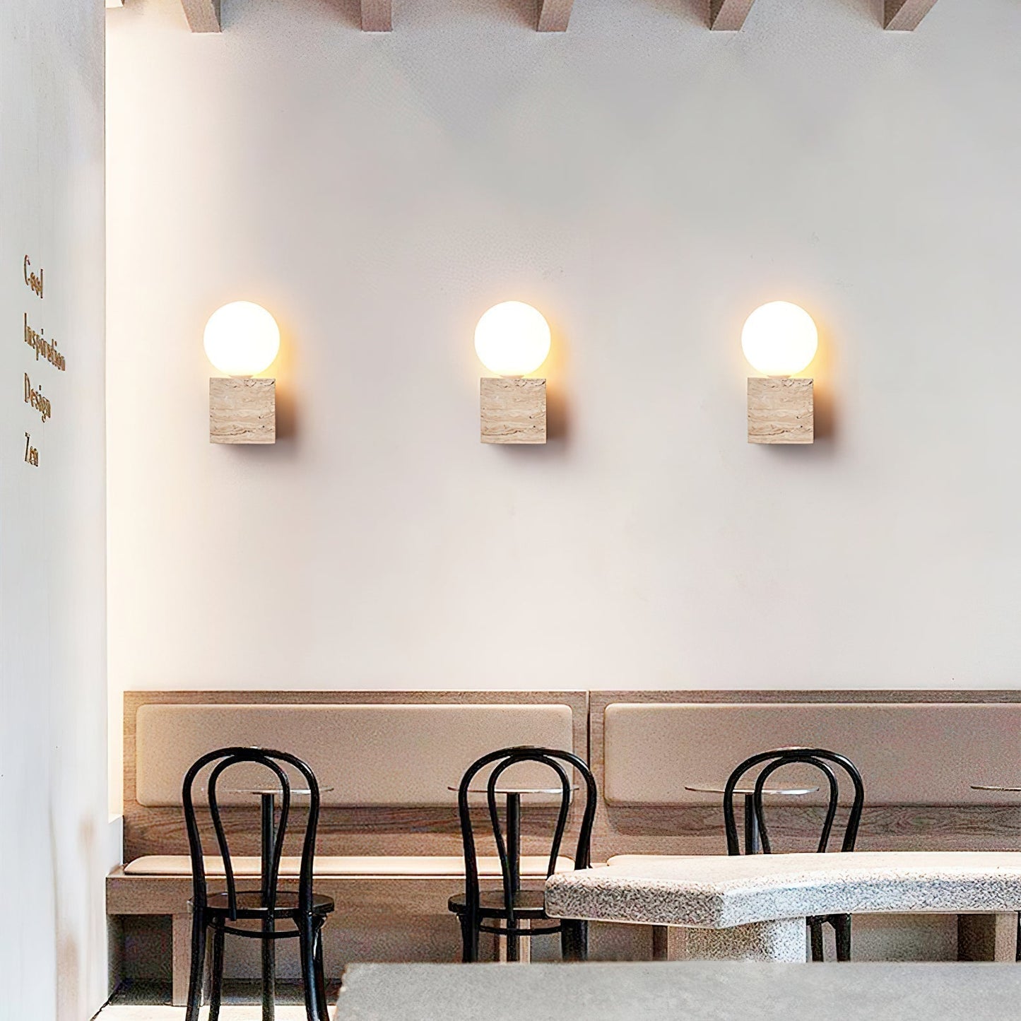 Travertine Wall Light | Elegant Cube-Base Sconce with LED Compatibility | Stylish Indoor Lighting Solution 6
