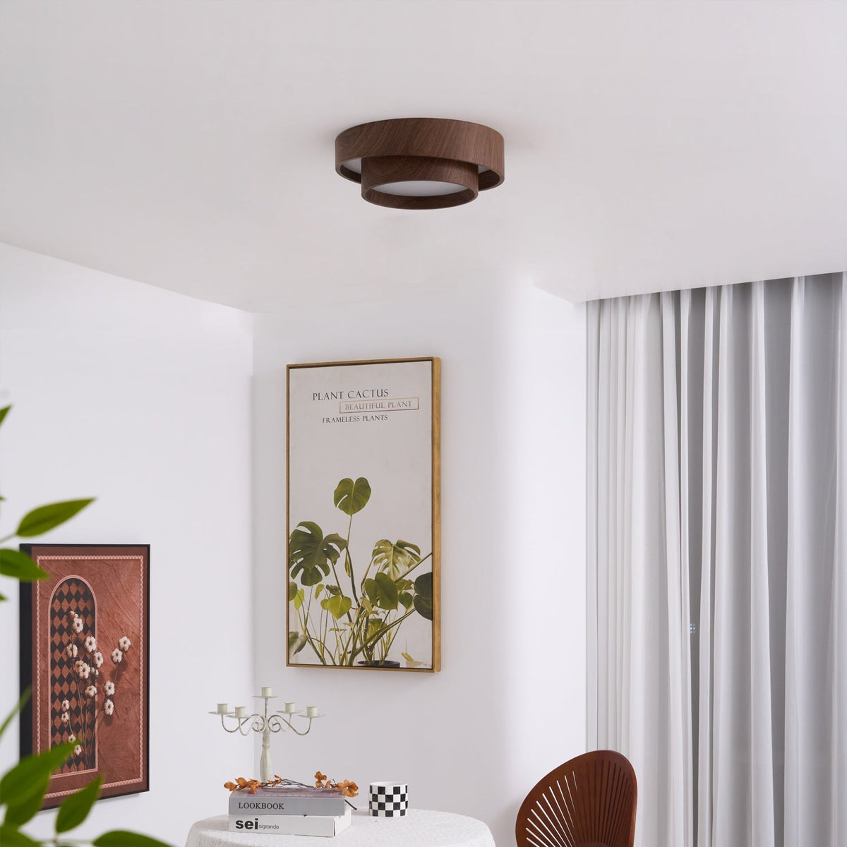 Muto Ceiling Light Double-Ring Walnut Color