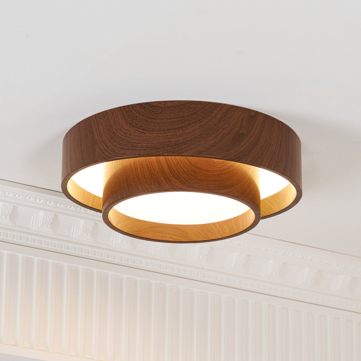 Muto Ceiling Light Double-Ring Walnut Color