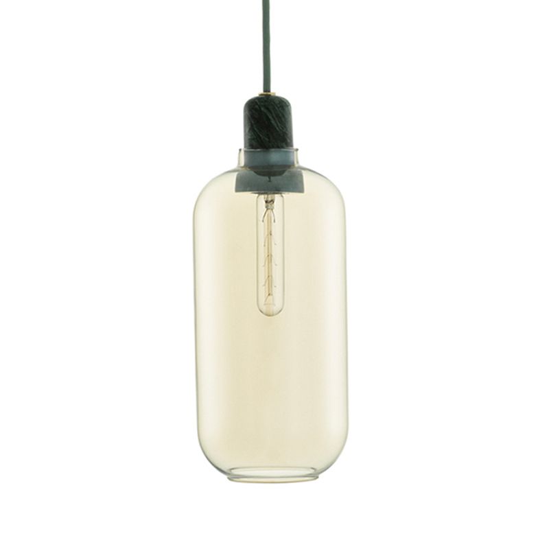 Valentina Marble & Glass Cylinder Pendant Light | 11cm/17cm | Amber or Smoke Grey