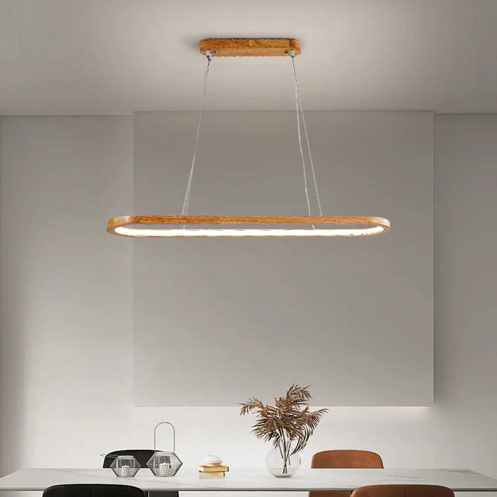 Veon | Contemporary Oval Wooden Pendant Light with LED Bulb | Stylish Fixture for Dining and Living Spaces 0