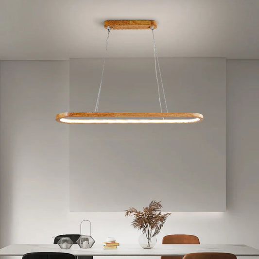 Veon | Contemporary Oval Wooden Pendant Light with LED Bulb | Stylish Fixture for Dining and Living Spaces 0