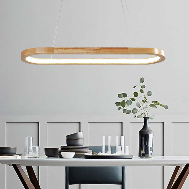 Veon | Contemporary Oval Wooden Pendant Light with LED Bulb | Stylish Fixture for Dining and Living Spaces 2