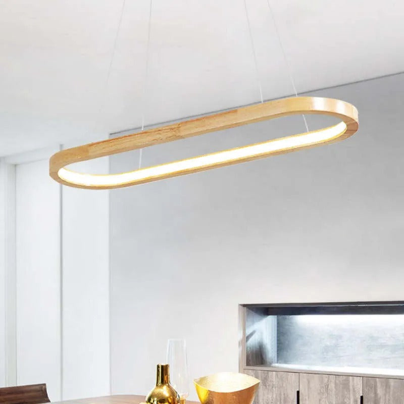 Veon | Contemporary Oval Wooden Pendant Light with LED Bulb | Stylish Fixture for Dining and Living Spaces 4
