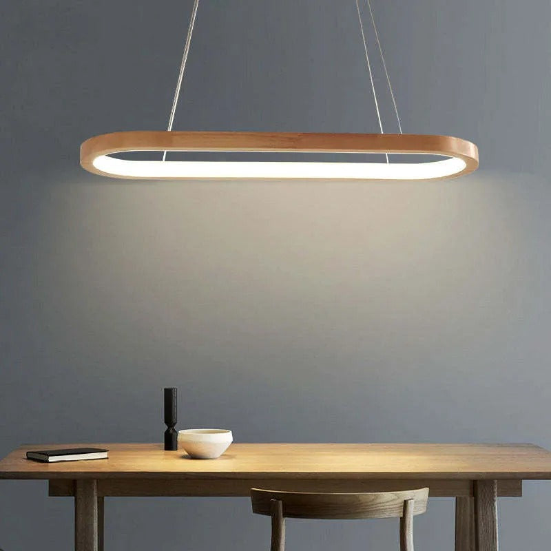 Veon | Contemporary Oval Wooden Pendant Light with LED Bulb | Stylish Fixture for Dining and Living Spaces 5