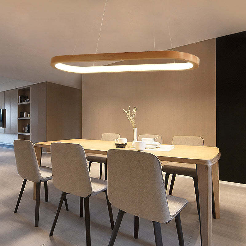 Veon | Contemporary Oval Wooden Pendant Light with LED Bulb | Stylish Fixture for Dining and Living Spaces 6