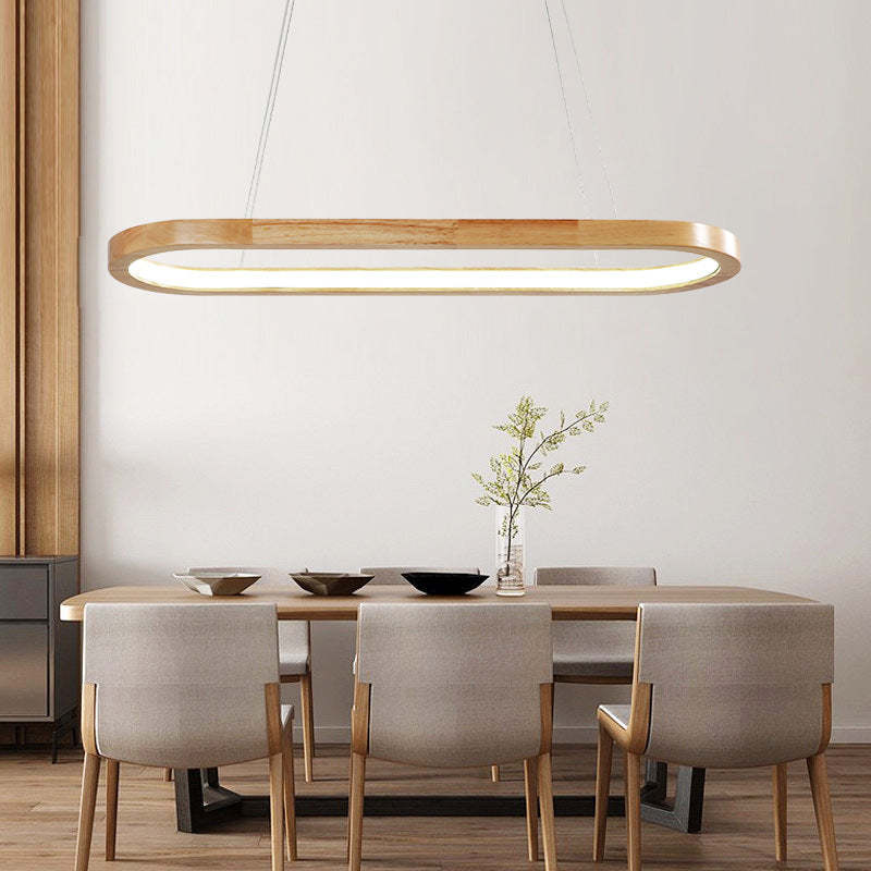 Veon | Contemporary Oval Wooden Pendant Light with LED Bulb | Stylish Fixture for Dining and Living Spaces 7