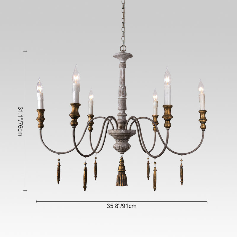 6-Light Distressed Gray French Chandelier