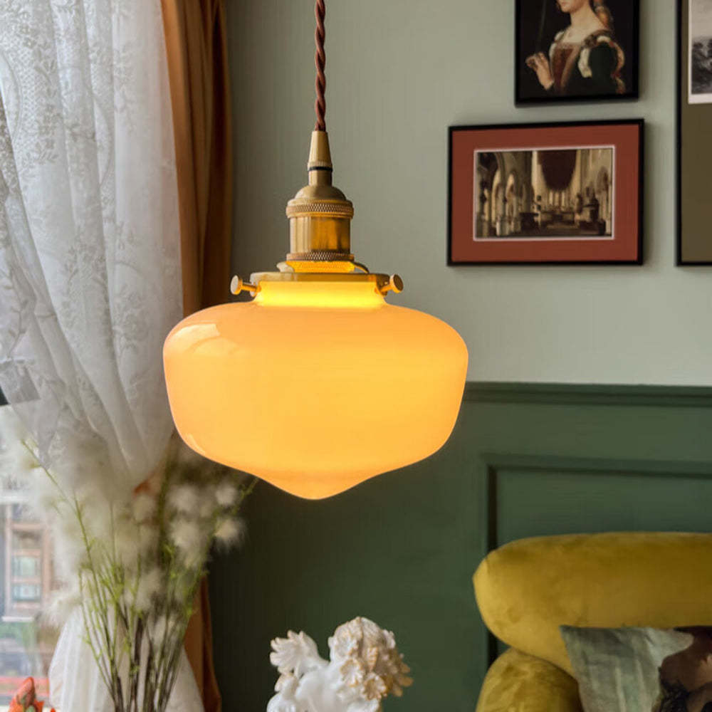 Vintage Charm | Glass Pendant Light with Adjustable Length | Retro Brass Design for Elegant Illumination 2