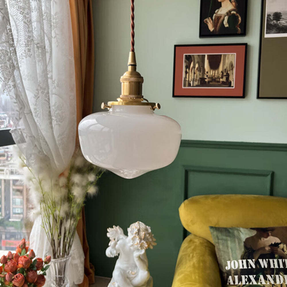 Vintage Charm | Glass Pendant Light with Adjustable Length | Retro Brass Design for Elegant Illumination 5