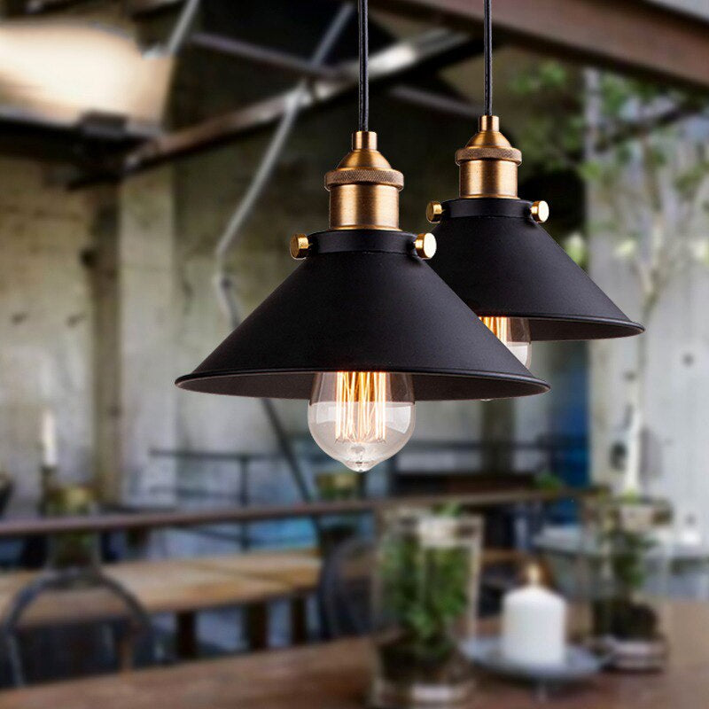 Vintage Elegance | Cone-Shaped Brass Pendant Light with Adjustable Cable | Perfect for Kitchen Pendant Lighting and Cozy Ambiance 1