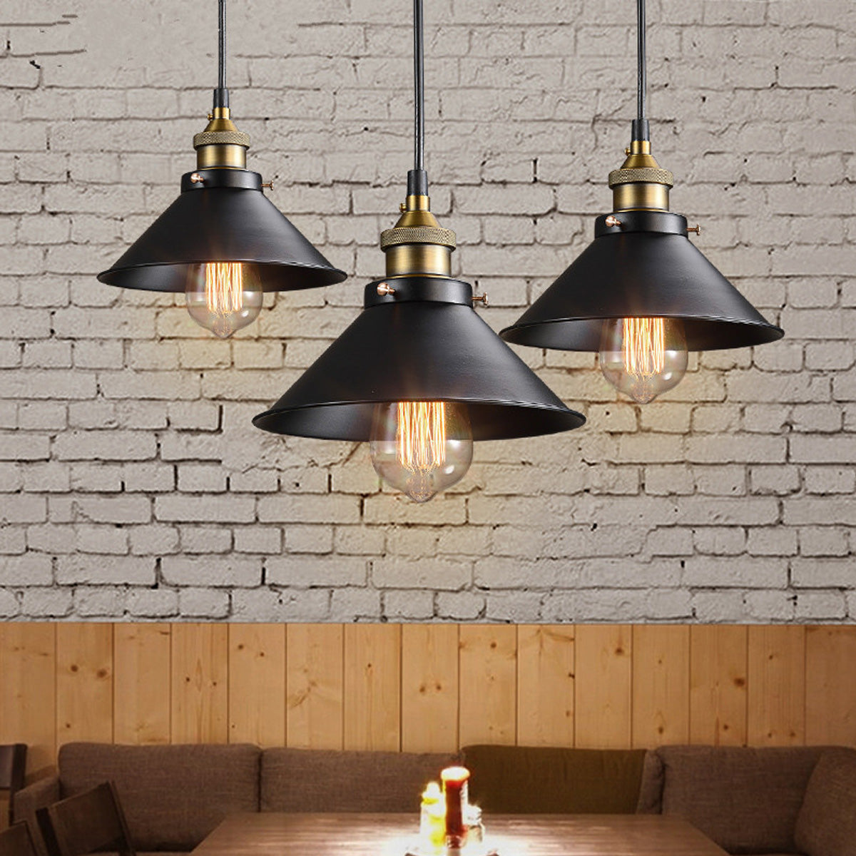 Vintage Elegance | Cone-Shaped Brass Pendant Light with Adjustable Cable | Perfect for Kitchen Pendant Lighting and Cozy Ambiance 3