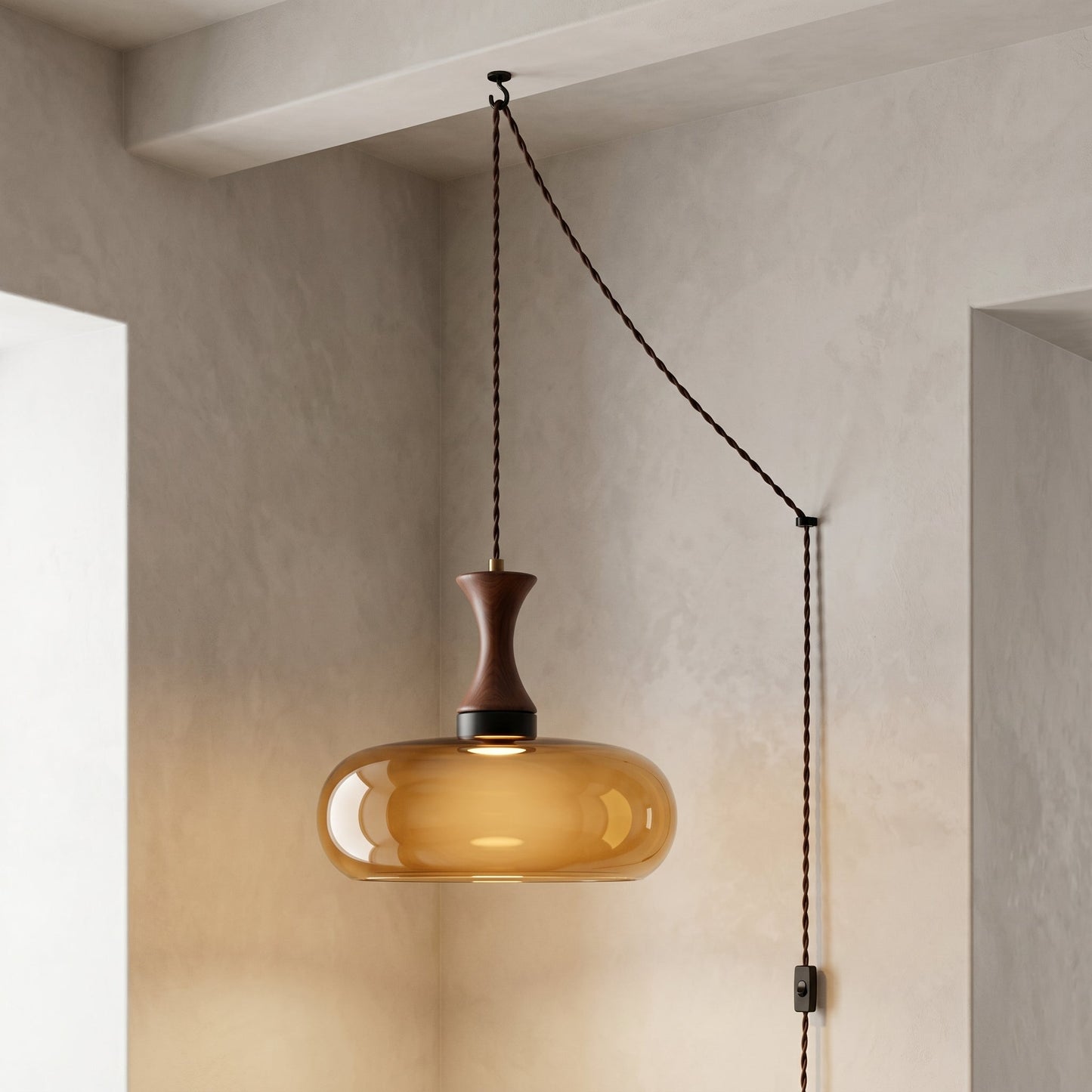 Vintage Elegance | Glass Pendant Light with Antique Brown Shade | Adjustable Height for Cozy Kitchen Ambiance 0