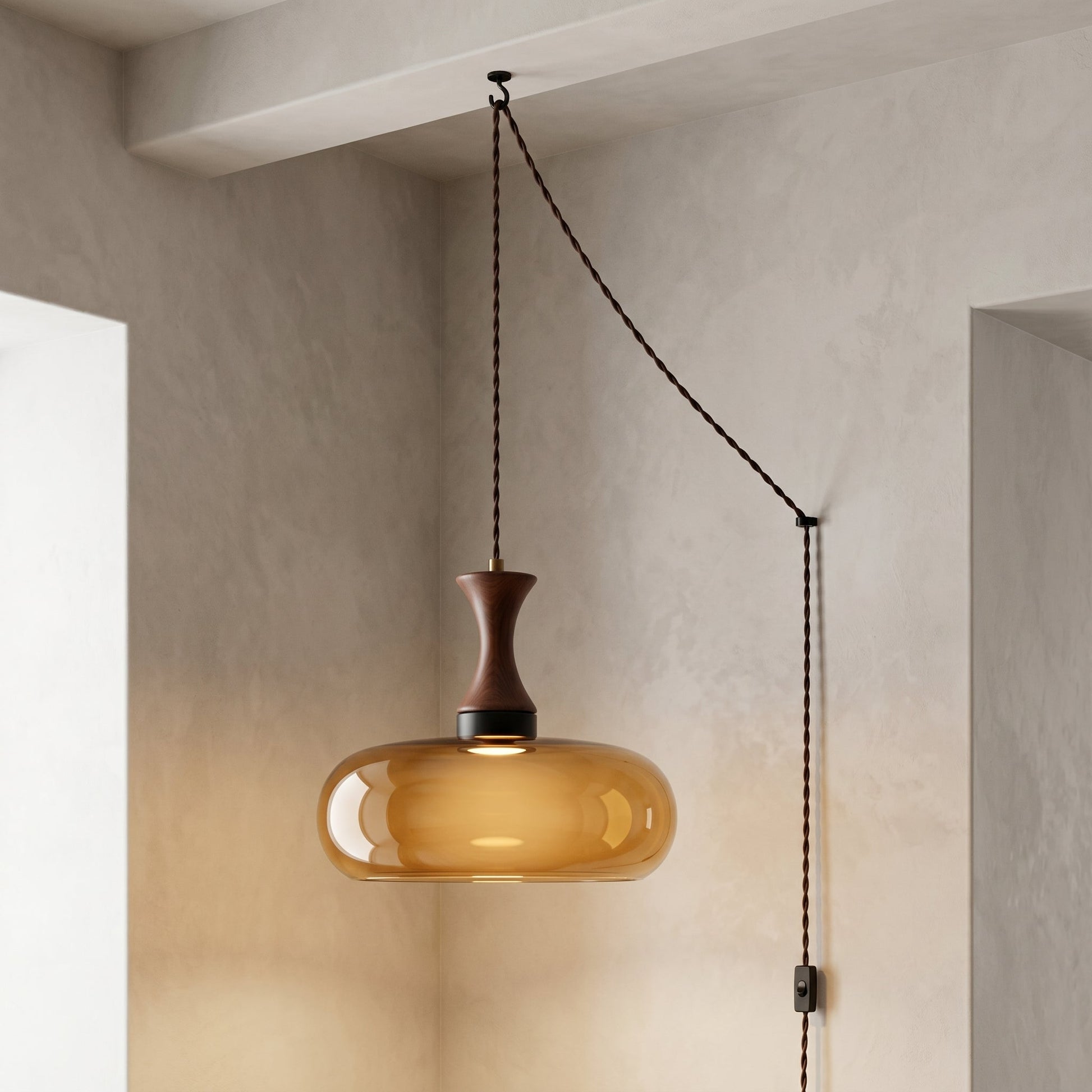 Vintage Elegance | Glass Pendant Light with Antique Brown Shade | Adjustable Height for Cozy Kitchen Ambiance 0