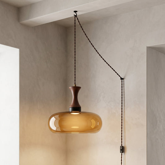 Vintage Elegance | Glass Pendant Light with Antique Brown Shade | Adjustable Height for Cozy Kitchen Ambiance 0