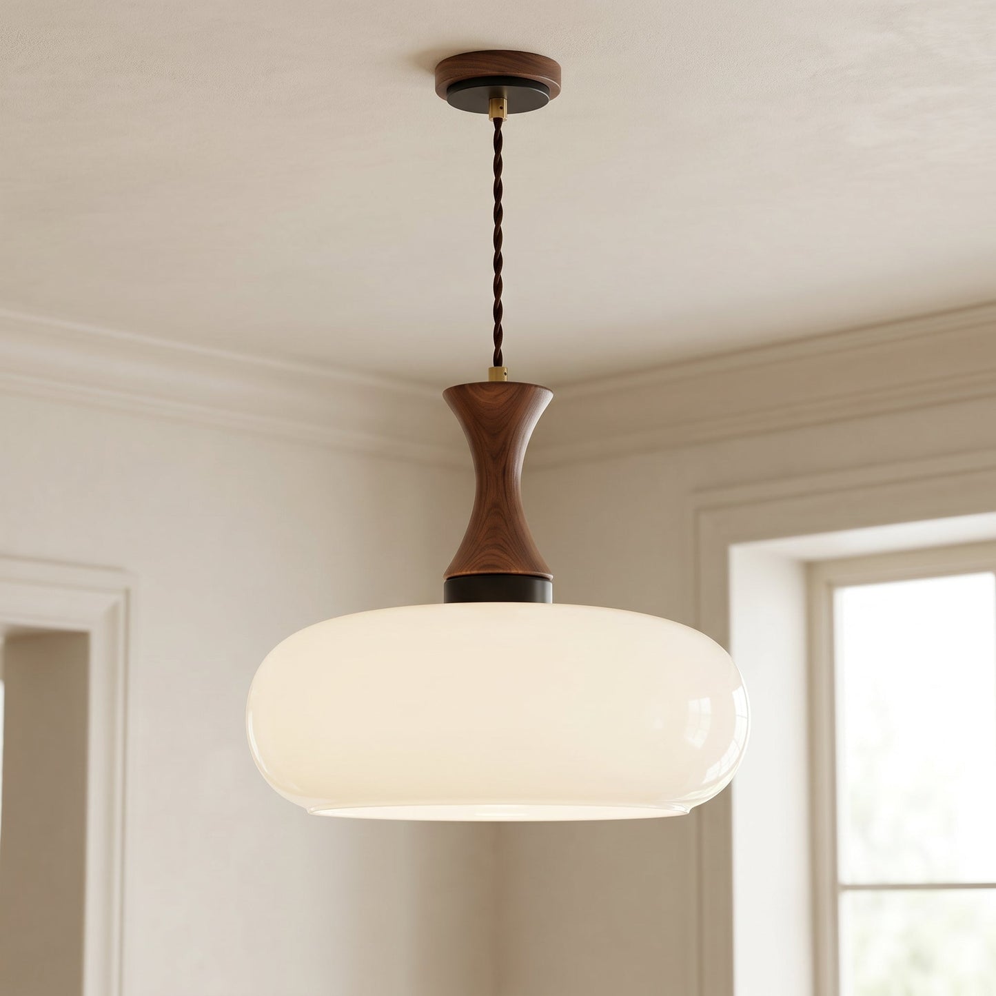 Vintage Elegance | Glass Pendant Light with Antique Brown Shade | Adjustable Height for Cozy Kitchen Ambiance 1