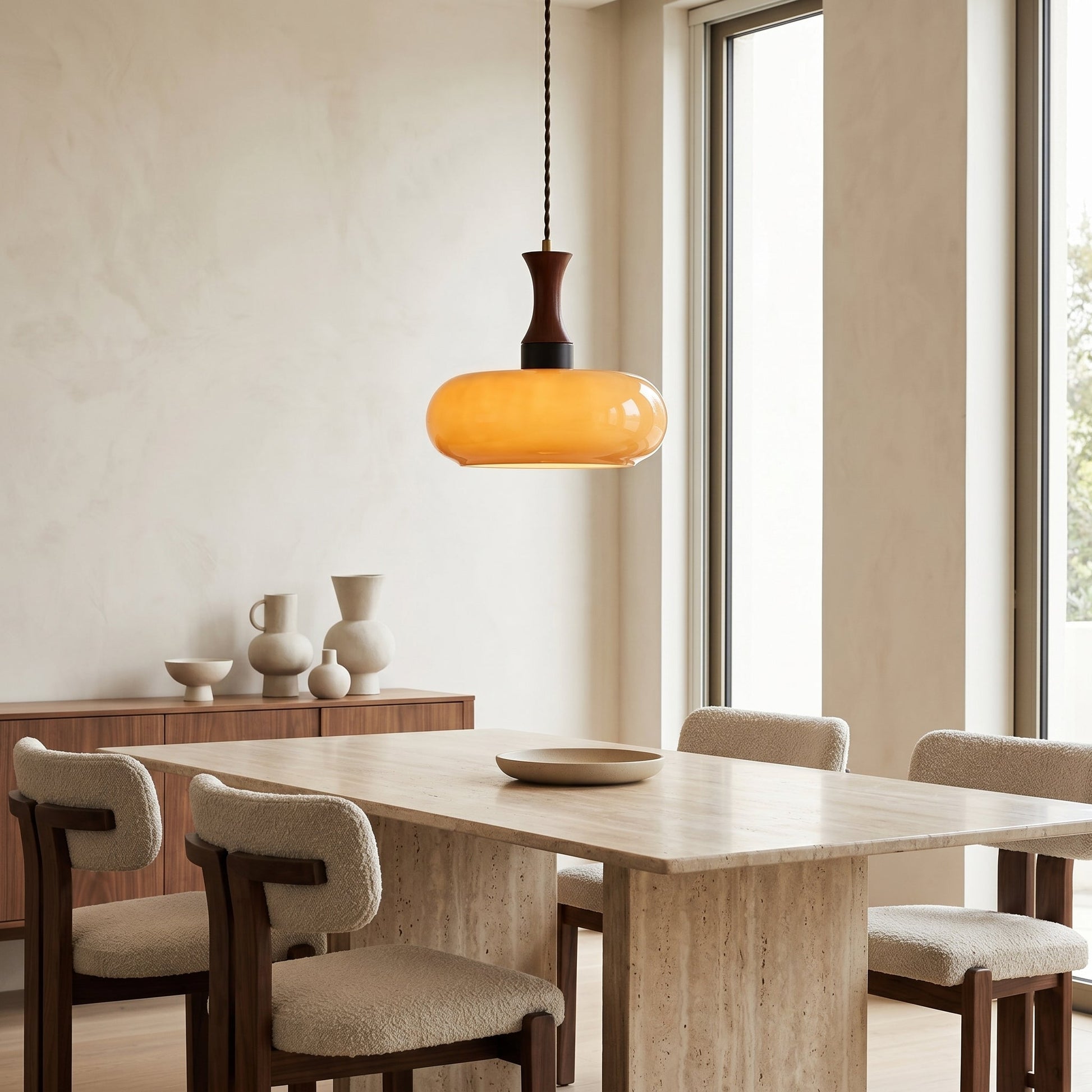 Vintage Elegance | Glass Pendant Light with Antique Brown Shade | Adjustable Height for Cozy Kitchen Ambiance 2