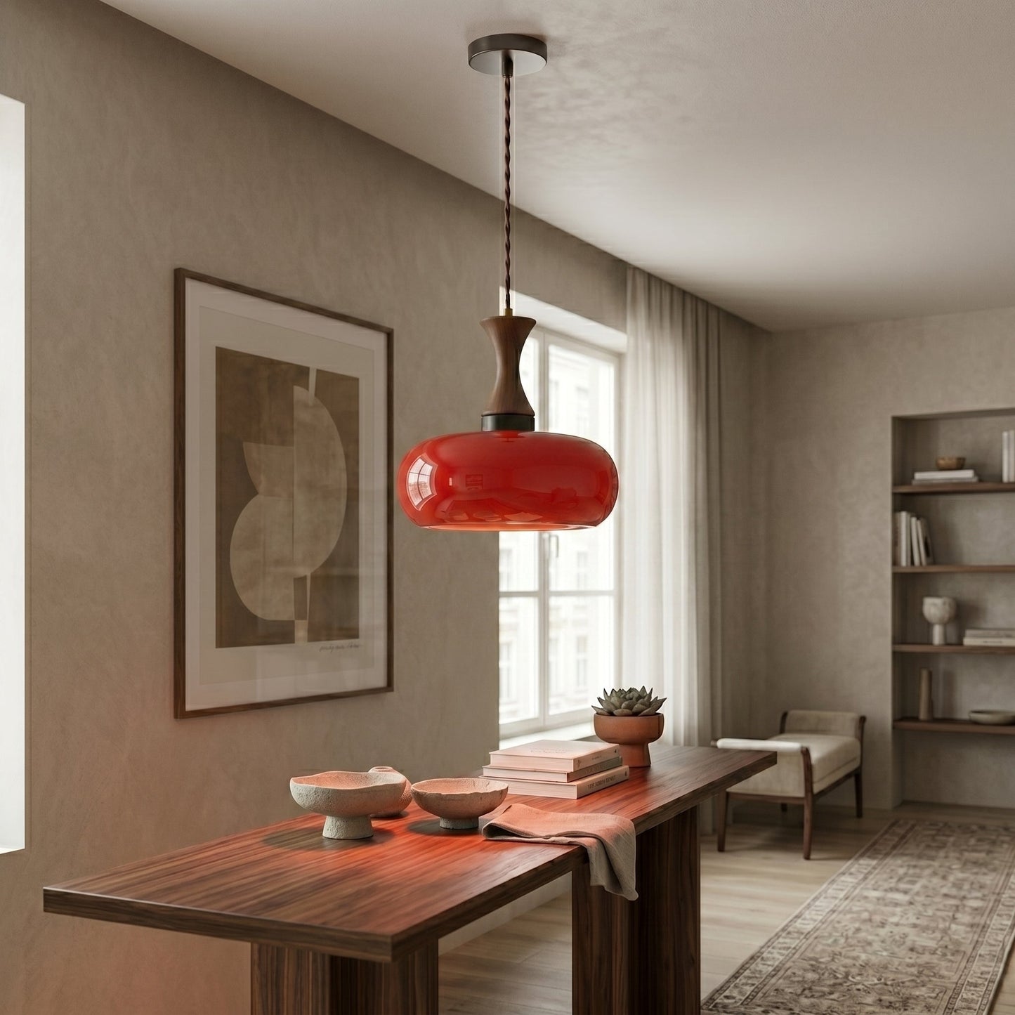Vintage Elegance | Glass Pendant Light with Antique Brown Shade | Adjustable Height for Cozy Kitchen Ambiance 4