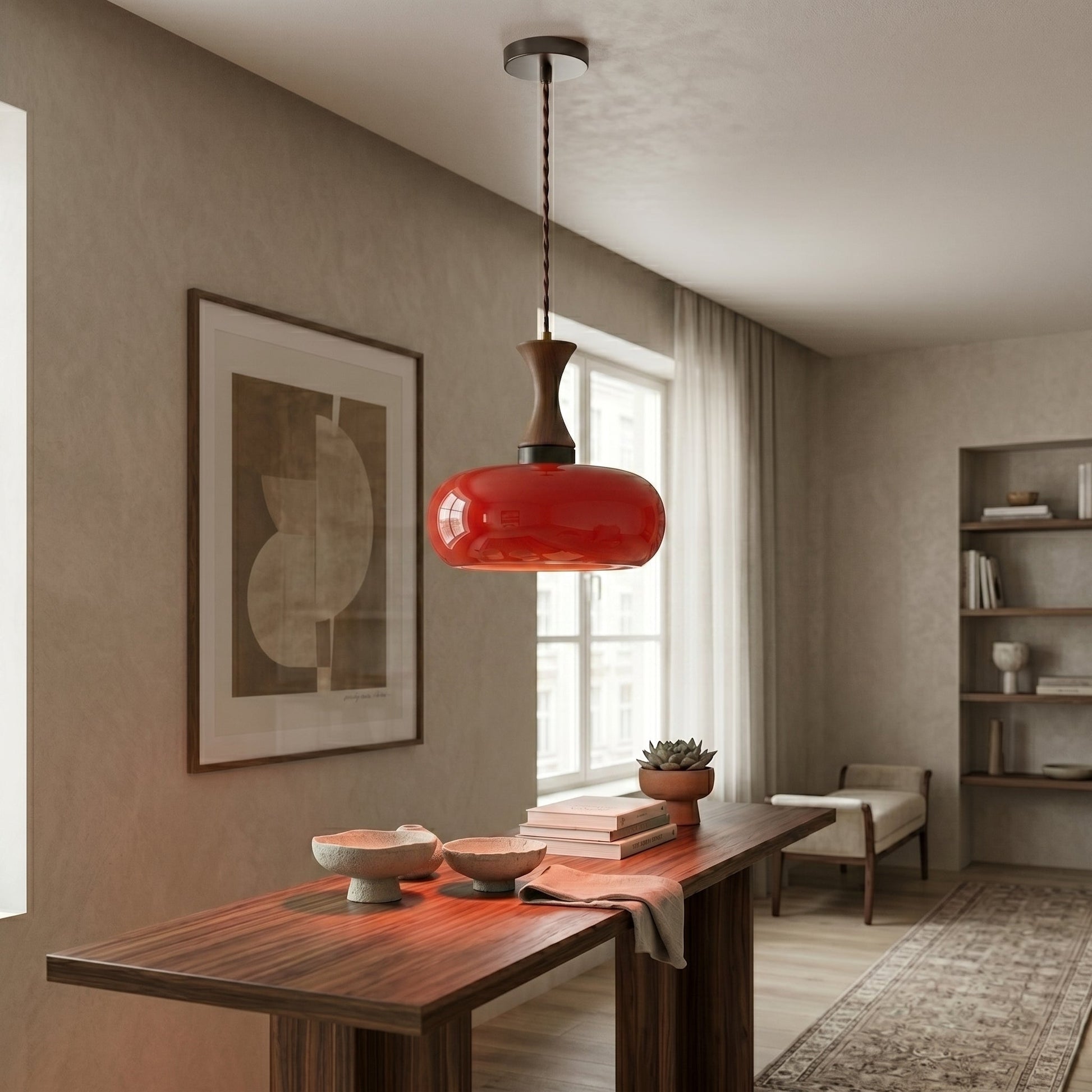 Vintage Elegance | Glass Pendant Light with Antique Brown Shade | Adjustable Height for Cozy Kitchen Ambiance 4