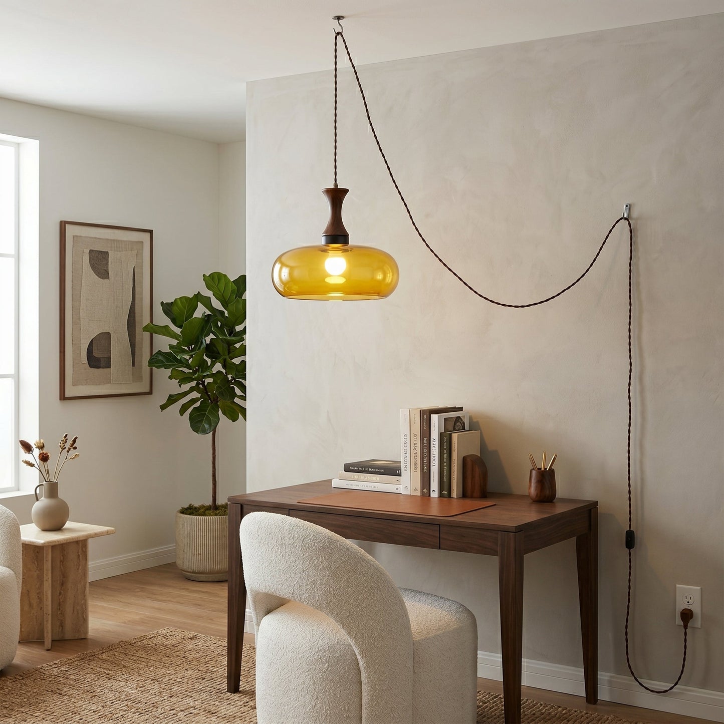 Vintage Elegance | Glass Pendant Light with Antique Brown Shade | Adjustable Height for Cozy Kitchen Ambiance 8