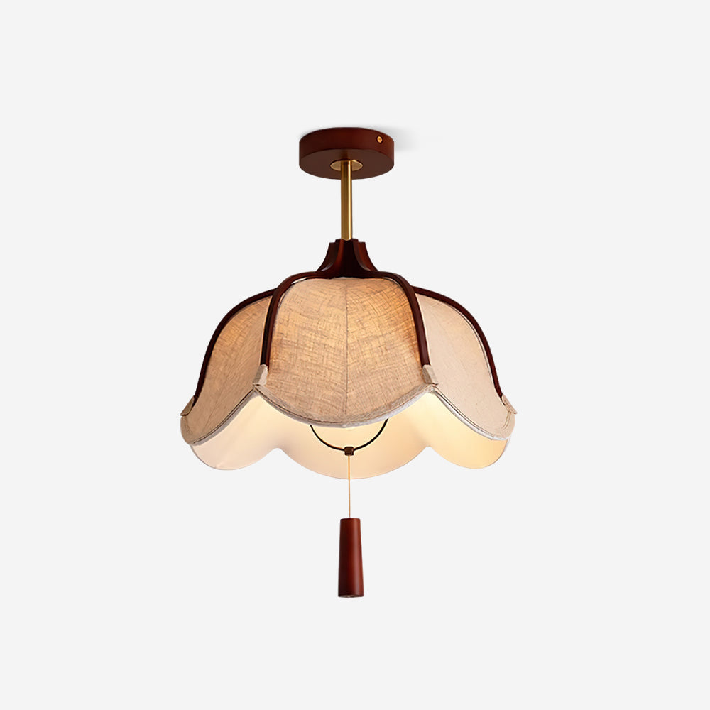 Vintage Fabric Flush Mount Ceiling Light Fixture with Wood Canopy | Elegant Design for Warm Ambiance 1