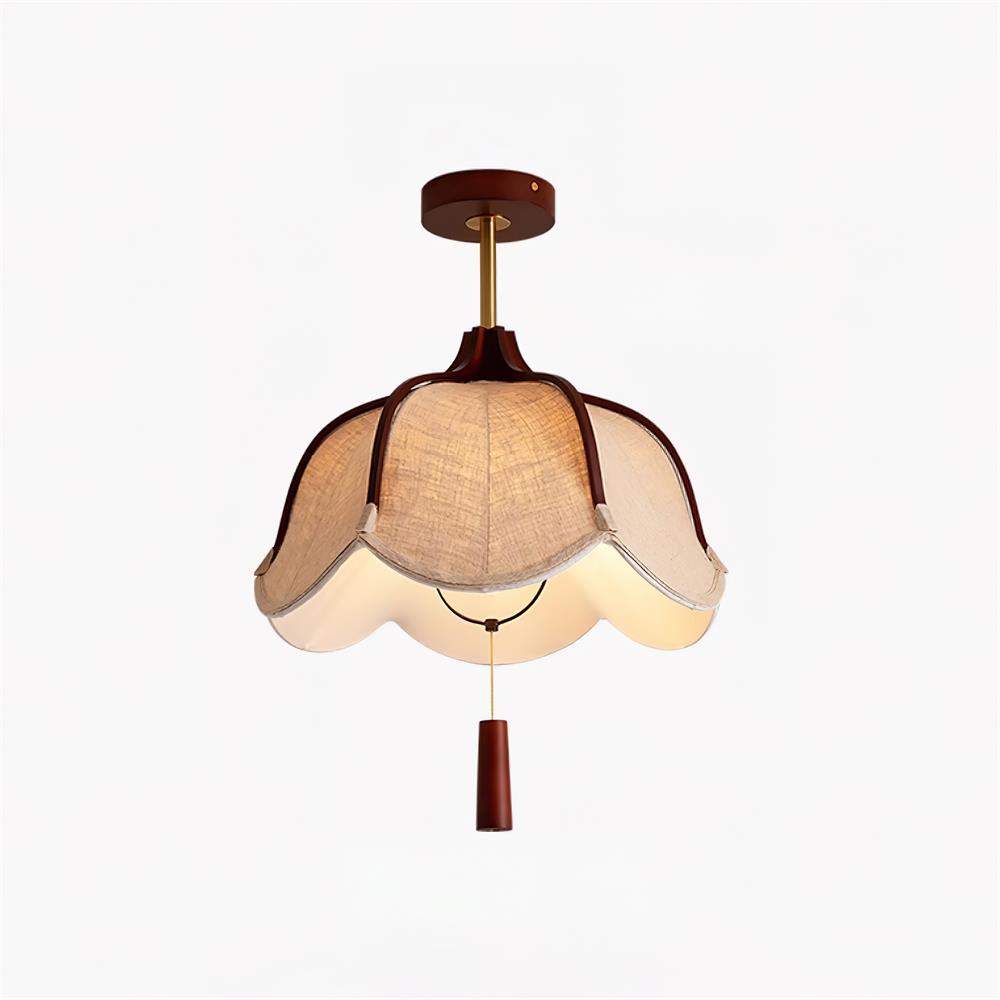 Vintage Fabric Flush Mount Ceiling Light Fixture with Wood Canopy | Elegant Design for Warm Ambiance 8