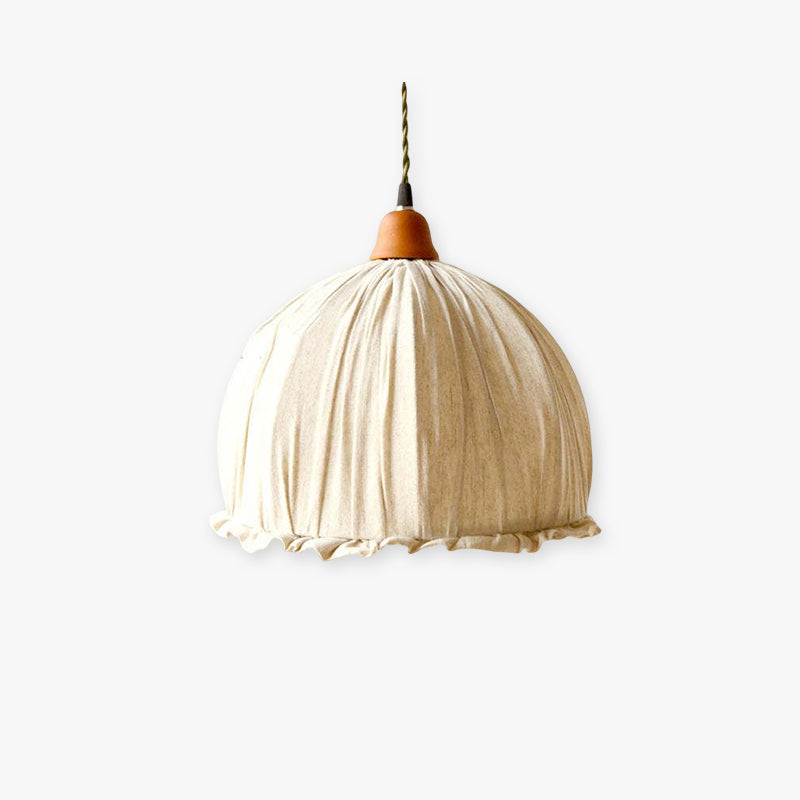 Vintage Pendant Light with Luxurious Beige Fabric Shade | Elegant Illumination for Living Spaces 0