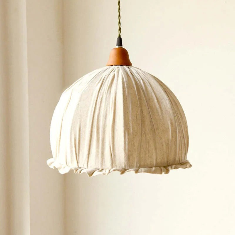 Vintage Pendant Light with Luxurious Beige Fabric Shade | Elegant Illumination for Living Spaces 1