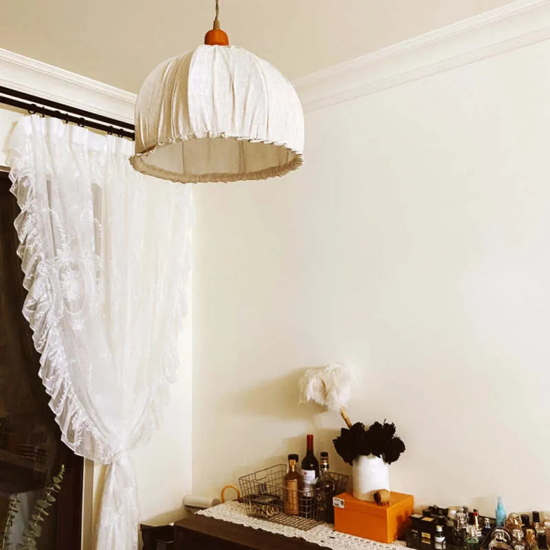 Vintage Pendant Light with Luxurious Beige Fabric Shade | Elegant Illumination for Living Spaces 2