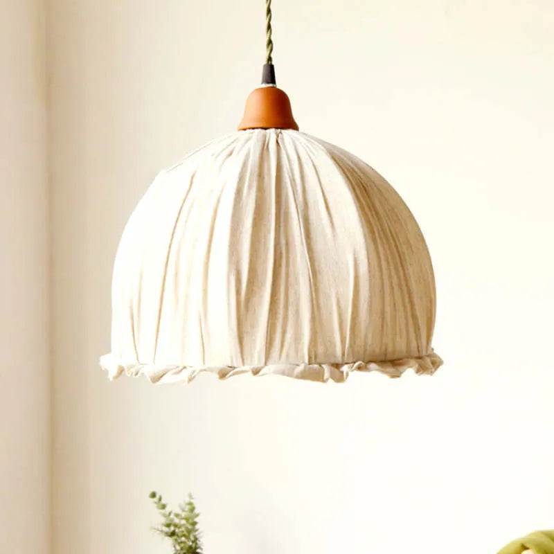 Vintage Pendant Light with Luxurious Beige Fabric Shade | Elegant Illumination for Living Spaces 5
