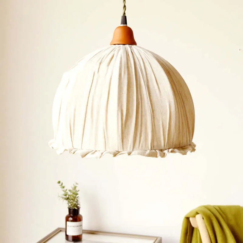Vintage Pendant Light with Luxurious Beige Fabric Shade | Elegant Illumination for Living Spaces 6
