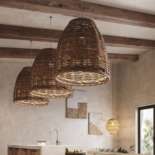 Vintage Rustic Rattan Pendant Light with Adjustable Height | Elegant Kitchen Lighting for Cozy Interiors 0