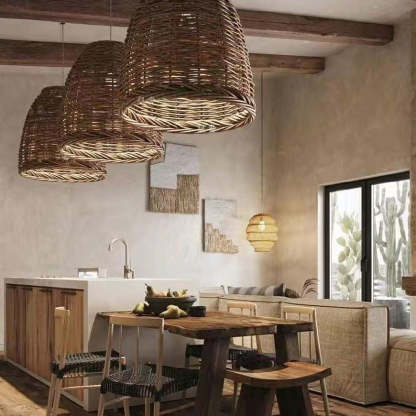 Vintage Rustic Rattan Pendant Light with Adjustable Height | Elegant Kitchen Lighting for Cozy Interiors 4