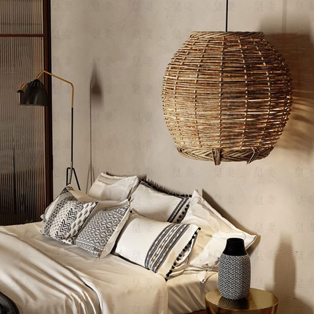 Vintage Rustic Rattan Pendant Light with Warm Glow | Eco-Friendly Hanging Light for Cozy Ambiance 0