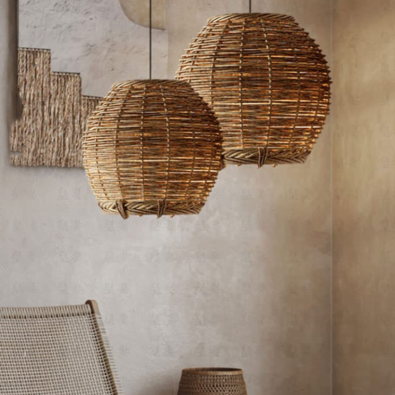 Vintage Rustic Rattan Pendant Light with Warm Glow | Eco-Friendly Hanging Light for Cozy Ambiance 2
