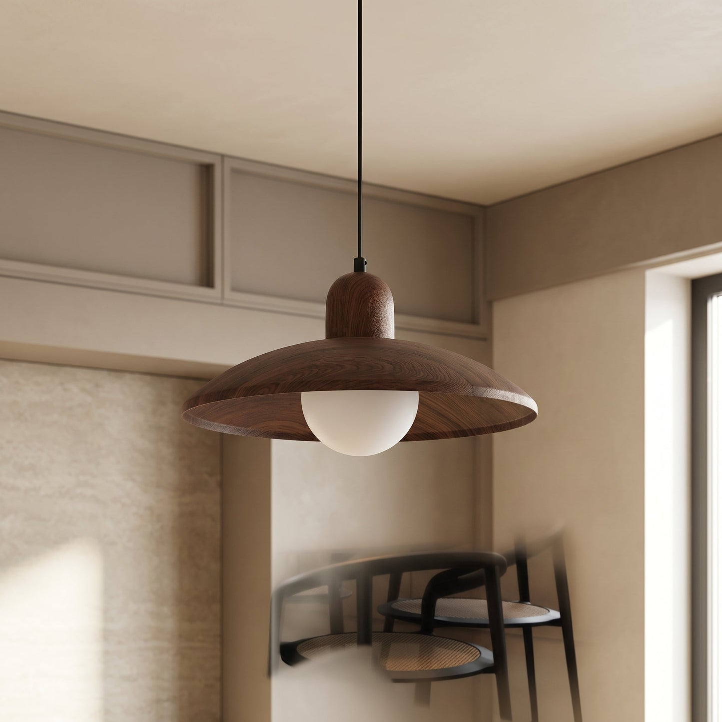 Wabi-Sabi Collection | Walnut Pendant Light with Soft Ambient Glow | Minimalist Design for Calm and Relaxing Spaces 0