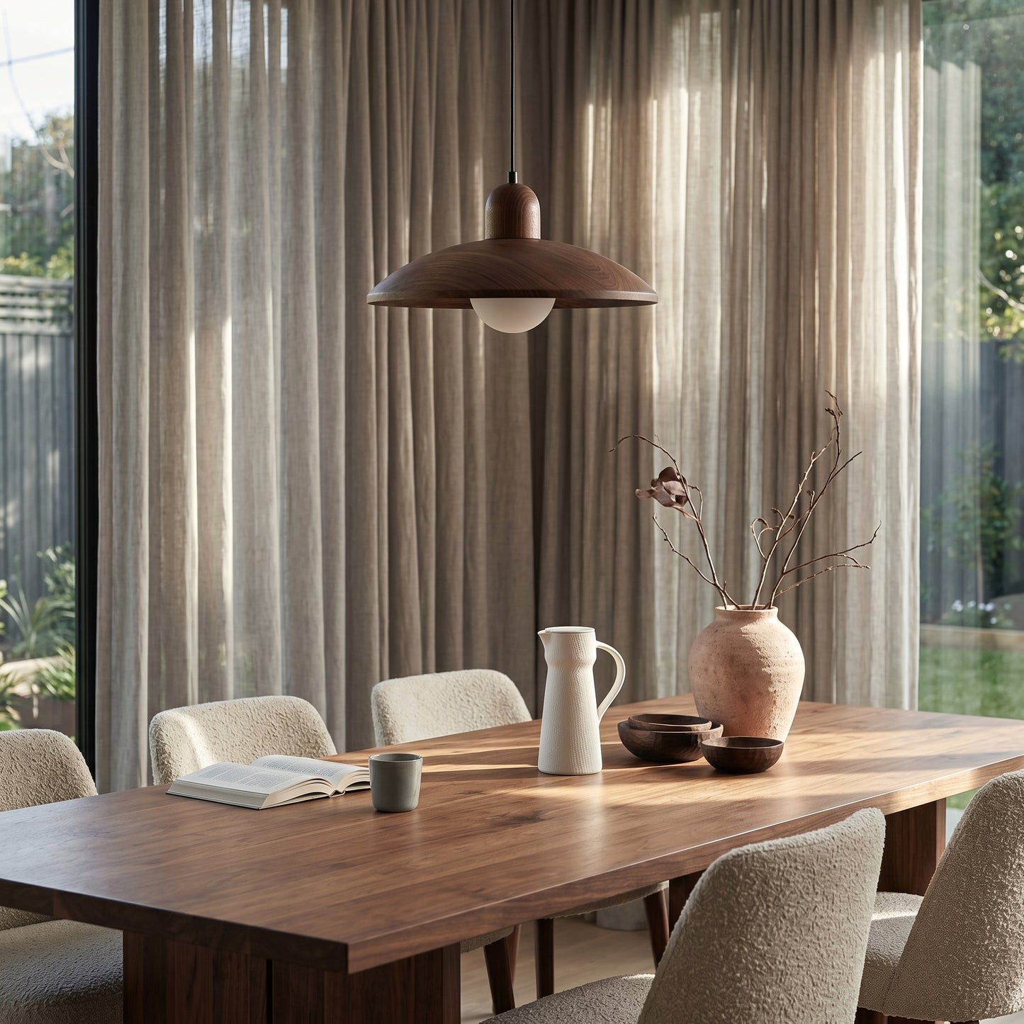 Wabi-Sabi Collection | Walnut Pendant Light with Soft Ambient Glow | Minimalist Design for Calm and Relaxing Spaces 3