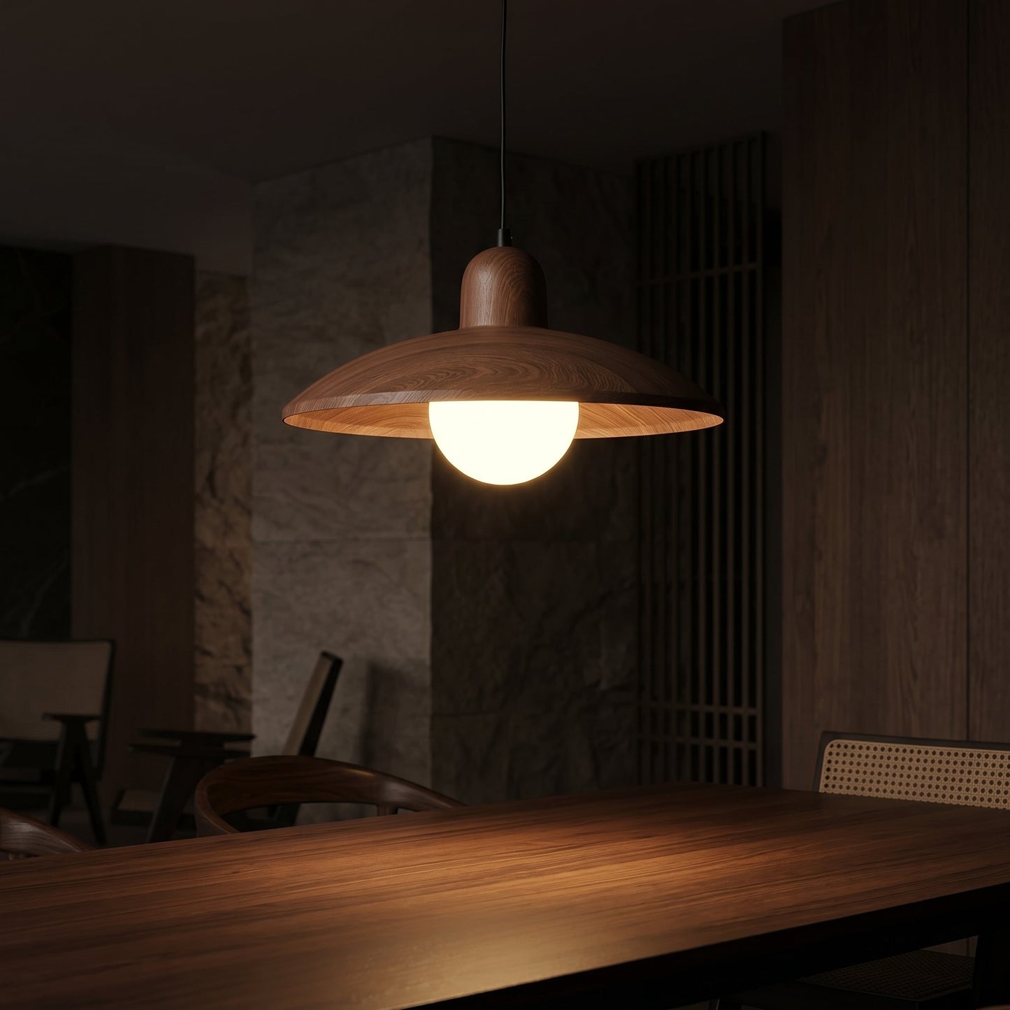 Wabi-Sabi Collection | Walnut Pendant Light with Soft Ambient Glow | Minimalist Design for Calm and Relaxing Spaces 4