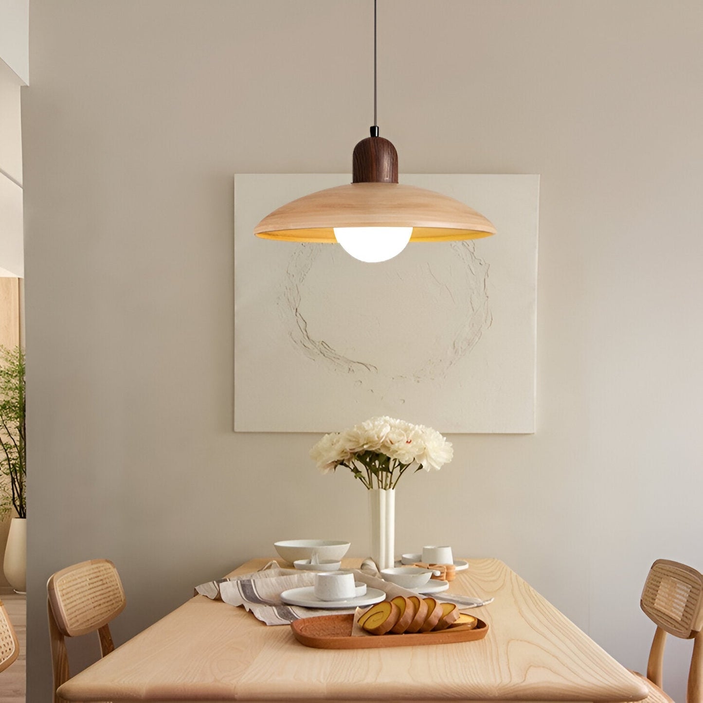 Wabi-Sabi Collection | Walnut Pendant Light with Soft Ambient Glow | Minimalist Design for Calm and Relaxing Spaces 9